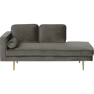 BELIANI Chaiselongue Linksseitig Taupe Samt mit Goldenen Metallbeinen Lehne Kissen Nackenrolle Modern Récamiere Liegesofa für Wohnzimmer - Grau, Gold