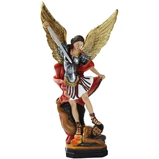 QIANLING 31 cm St. Michael Statue, Erzengel Michael Statue, San Miguel Engel Figur Groß, Erzengel Michael besiegt Luzifer Trampel Dämon Statues Religiöse Sammlung Engel Skulptur