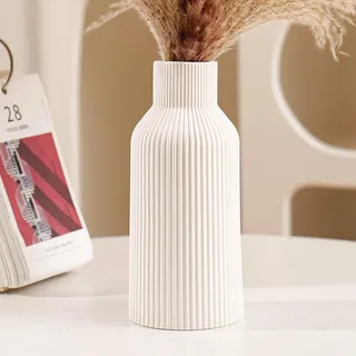 Hanaomaoyi Vase für Pampasgras,20cm Keramik Vase Weiß Matt Rund Modern Design, Boho Style for deko Aesthetic, Blumenvase für Wohnzimmer, Schlafzimmer Dekoration, Einfach Nordic Stil(Weiß)