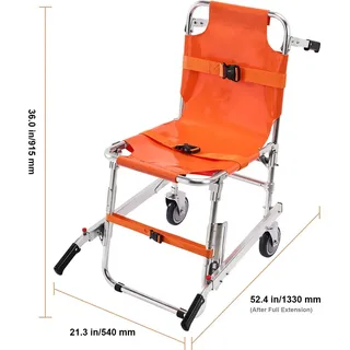 Vevor EMS-Treppenstuhl faltbar 159 kg Tragfähigkeit Aluminium mit 2 Rädern für Notfälle