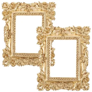 HOMSFOU 2 Stück Vintage Harz Bilderrahmen Gold Retro Fotorahmen Antik Collage Rahmen Mini Rechteck Rahmen Für Schmuck Display Barock