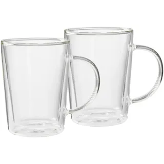 Novel Latte-Macchiato-Glas , Klar , Glas , 2-teilig , 350 ml , Lfgb , mundgeblasen, mit Henkel, handgefertigt, doppelwandig , Gläser, Tee- & Kaffeegläser