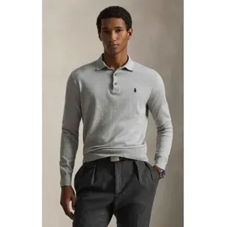 Polo Ralph Lauren für Herren. 710P04446002 Baumwollpullover mit grauem Polokragen (S), Lässig, Baumwolle, Klassisch, Langarm