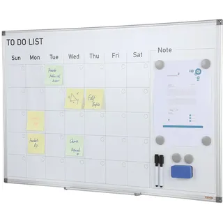 VEVOR Kalender Whiteboard Beschreibbare Magnettafel 915 x 610 mm, Memoboard Whiteboard inkl. 2 Whiteboard-Stifte +6 Magnete + 1 Magnetische Löscher, White Board Trocken Abwischbares To-do-Liste Büro
