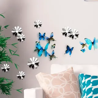 3D-Aufkleber, Schmetterlinge, Blau, 18 Stück