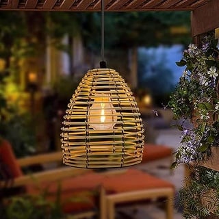 Vintage Hängelampe mit Batterie Hängeleuchte Akku Pendelleuchte Boho Rattan Lampenschirm Deckenlampe ohne Strom Wandlampe Wetterfest Laternen Lampions für Garten Balkon Weihnachten Deko Geschenk