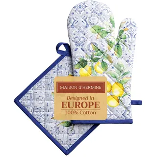 Maison d'Hermine Ofenhandschuh- und Topflappen-Set aus 100% Baumwolle (19 x 33 cm & 20 x 20 cm), hitzebeständige Handschuhe mit Schlaufe zum Anfassen heißer Pfannen, Osterdekorationen