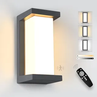 YindaLux LED Aussenlampe mit Bewegungsmelder, 18W Wandleuchte Aussen mit Fernbedienung, IP65 Wasserdichte Modern Wandlampe Innen/Außen, 3000-6500K Dimmbar Außenleuchte für Garten, Terrasse, Anthrazit