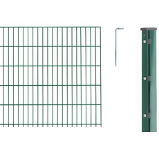 Alberts 674847 Doppelstabmattenzaun als 16 tlg. Zaun-Komplettset | verschiedene Längen und Höhen | kunststoffbeschichtet, grün | Höhe 83 cm | Länge 17 m