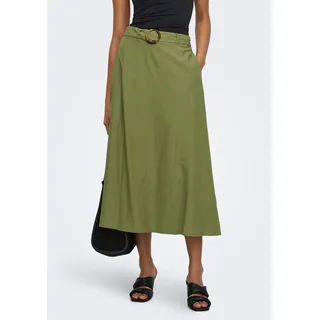 Maxirock JDY "JDYMILAN LINEN HW BELTED SKIRT WVN DIA", Damen, Gr. M (38), olive drab, Web, Obermaterial: 45% Baumwolle, 35% Viskose, 20% Leinen, unifarben, Röcke Maxirock, Sommerrock mit Leinen