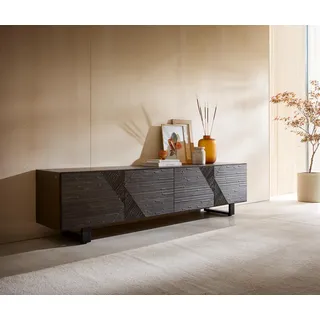 DELIFE Lowboard Tereos 220 cm Esche Dunkelbraun 3D Effekt 4 Türen Kufe Metall Schwarz - Dunkelbraun