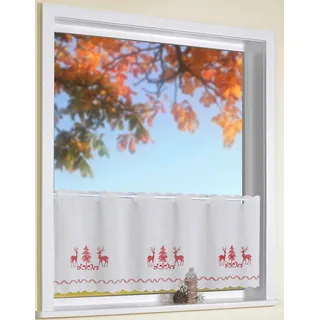 Scheibengardine WECKBRODT "Hirsche" Gr. 2, weiß (rot, naturweiß), B:155cm H:45cm, Polyester, Gardinen, Scheibengardine, Bistro, Batic, echte Stickerei, blickdicht, gebogt, Gardine, Store