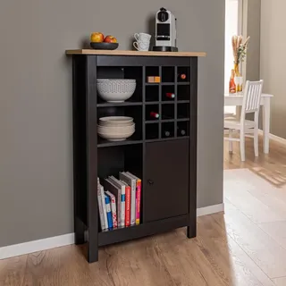 Interlink Weinschrank für 12 Flaschen 3 Regalböden 1 Tür 80 x 40 x 120 cm Schwarz