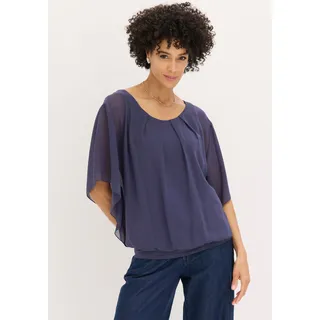 Chiffonbluse BONPRIX "Chiffonbluse mit Untertop", Damen, Gr. 54, blau (indigo), Web, Obermaterial: 100% Polyester. Futter: 100% Viskose, oversize, Blusen Chiffonbluse, Oversize-Passform, für festliche Anlässe, mit elastischem Bund, Topseller