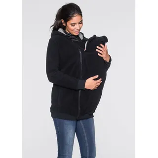 Umstandsfleecejacke BONPRIX, Damen, Gr. 52/54 (XXL), schwarz, Fleece, Obermaterial: 100% Polyester. Besatz: 95% Polyester, 5% Elasthan. Kapuzenfutter: 100% Baumwolle, unifarben, loose fit Po-bedeckend, Rippbündchen, Jacken Umstandsfleecejacke, mit herausnehmbarem Baby-Trageeinsatz, mit seitlichen Reißverschlüssen