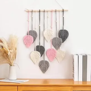 CCAIPU Makramee Wandbehang, Böhmischer Wanddeko Boho Blatt Baumwollseil Tapisserie Wandkunst Dekoration für Wohnzimmer Wohnung Schlafzimmer Zuhause
