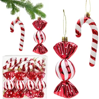 12 Stück Glitzer Weihnachtsbaumschmuck Rot,XXL Weihnachtskugeln Zuckerstangen Deko,Weihnachten Weihnachtsbaum Anhänger Tannenbaumschmuck Rot Weiß für Weihnachtsbaum Deko Christbaumschmuck