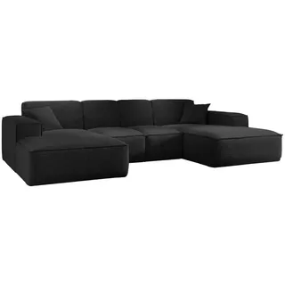 kaiser möbel Ecksofa, Eckcouch U form, Wohnzimmer Couch Large 342cm SIENA stoff Poso Schwarz - Schwarz