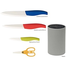 HABI 9746100 Messerblock rund für 3 Messer Schere, Polypropylen/Keramik, Grau/Mehrfarbig