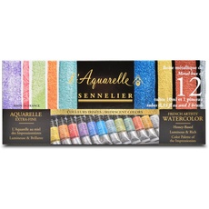 Sennelier l'Aquarelle Irisierende Farben, 12 Tuben á 10ml und Pinsel im Metallkasten