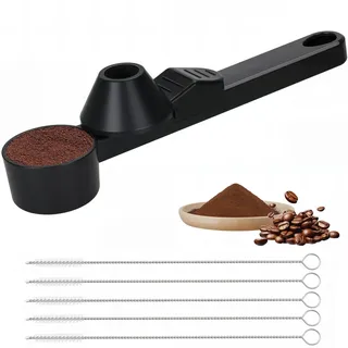 Kaffeemesslöffel und Trichter - Kaffeelot, Dosierlöffel, Kaffeemaßlöffel,Kaffee-Messlöffel - inkl. 5 Strohhalmbürsten