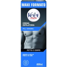 Veet Men Enthaarungscreme für Herren, Brust und Körper, empfindliche Haut, dermatologisch getestet, Vorteilsformat 400 ml (2 Packungen x 200 ml)