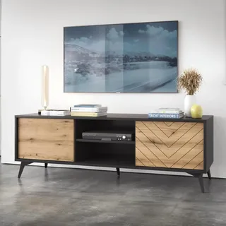 RAVIO TV-Schrank Diamond im skandinavischen Stil Funktionsfähiger TV-Lowboard zwei Türen Breite 154cm - Schwarz, Braun