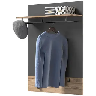 Inn.Furn Garderobenpaneel Eiche, grau 90 cm mit Kleiderhaken , Holzwerkstoff , Nachbildung,Eiche , Rechteckig , 90x117x25 cm , Garderobe, Garderobenpaneele