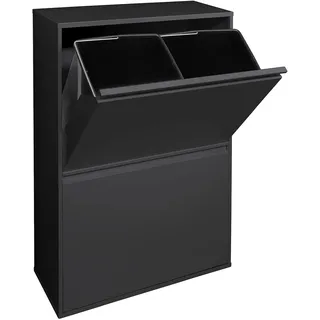 Recyclingbehälter - Abfallbehälter - Müllbehälter - Abfallsammelsystem - Schwarz - 4 Fächer, 4 x 17 Liter (68 Liter)