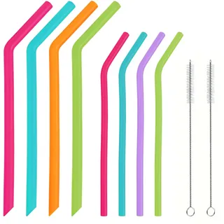 SYEYCW 8 Stück Wiederverwendbare Silikon Strohhalme, Bunte Trinkhalme, Silikonstrohhalme mit 2 Reinigungsbürsten, Strohhalm Silikon Kinder, für Smoothies, Milchtee, Cocktails, Säfte, 5 Farben