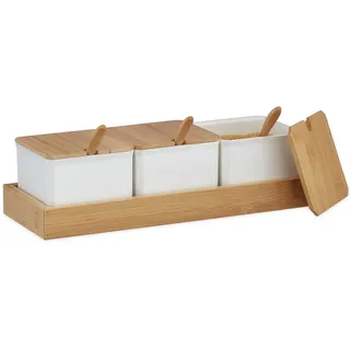 Relaxdays Gewürzbehälter 3er Set Weiß 11 x 30 x 13 cm 0,4 l