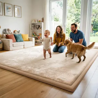 AEOCOO Krabbelmatte Baby 180x200 cm – 3,3 cm extra Dicke Krabbeldecke & Spielmatte aus Schaumstoff, rutschfest, für Laufgitter, Wohnzimmer Kinderteppich, Beige
