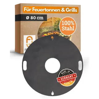 Feuerfest 123 Grillplatte rund I Ø 80cm I Feuerplatte aus Feinkorn-Stahl I Massive Plancha-Platte mit 4mm Stärke I Grillaufsatz für Feuerschale, Feuertonne, BBQ-Grilltonne & Kugelgrill