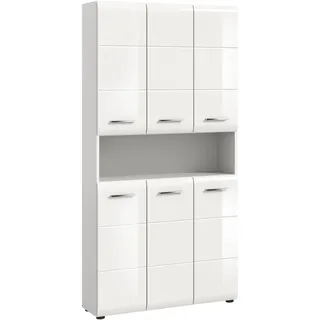 xonox.home Mid.you Hochschrank 90 x 185 x 30 cm Weiß Hochglanz Kunststoff