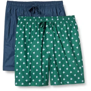 Amazon Essentials Herren Pyjama-Shorts, Kurz, Baumwoll-Stretch-Popeline, 2er-Pack, Indigo/Wolf, XXL
