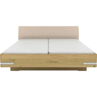 Musterring Holzbett »Savona, Bettgestell, Bettrahmen, teilmassiv Bianco-Eiche« beige (weiß, neutral), B:200cm L:210cm, Betten, Holzbett, Kopfteil Kunstleder Champagner, Details in Chrom, verschiedene Größen,