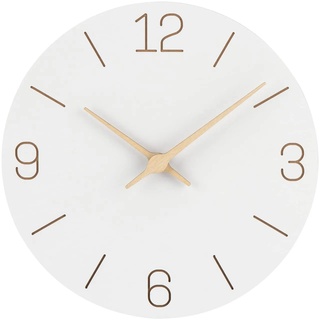 NESIFEE Wanduhr ohne tickgeräusche Holz lautlos Uhr Wand Wohnzimmer weiß 30cm Wall Clock modern Weiss Vintage küchenuhr Groß Batterie Einfach zu Lesen für Zimmer Zuhause Schlafzimmer Schul