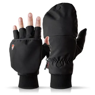 Heat 2 Fingerlose Handschuhe und Fäustlinge Kombination, warme Winterhandschuhe gegen den Wind und Kälte im Winter – Sporthandschuhe, Fahrradhandschuhe Damen, Herren – Schwarz, Medium
