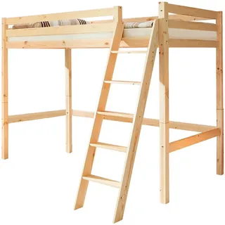 TICAA Hochbett Matthias 90 x 200 cm Kiefer massiv braun weiß