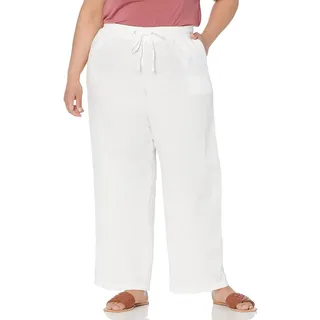 Amazon Essentials Damen Hose aus Leinenmischung, Kordelzug mit Kordelzug, lockere Passform, weites Bein (erhältlich in Übergröße), Weiß, XXL Große Größen