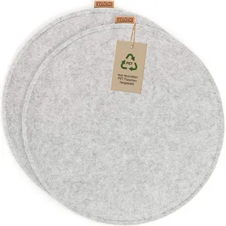 Miqio Design Filz Sitzkissen Rund mit Antirutschnoppen | 35cm | 2er-Set | Indoor und Outdoor | Nachhaltig aus recycelten PET Flaschen | Waschbare Stuhlkissen rutschfest | Hellgrau