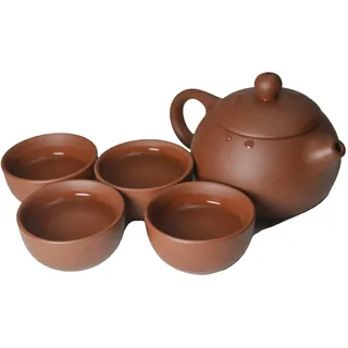 Ton-Teekanne mit 4 Tassen, traditionelle, chinesische kleine Teekanne mit Teetasse, Kung-Fu-Teeset, Rot