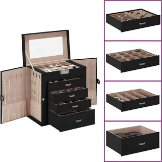 Möbel Schmuckkästchen 5-Schichten mit Spiegel Abschließbar Schwarz 4103563 - Schwarz