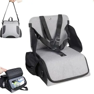 Sitzerhöhung Stuhl Kind,Reise Hochstuhl baby,Klappbar Baby Essen Stuhl Tischsitz Sitzkissen,mit Rückenlehne und Verstellbaren Sitzgurten,Leicht zu Reinigender Stabiler,für Zuhause Unterwegs(Grau)