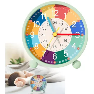Wecker Kinder Jungen Mädchen, Kinderwecker Ohne Ticken Wecker Analog mit Nachtlicht, Lauter Alarm Reisewecker, Batteriebetrieben Lernwecker für Kinderzimmer Nachttisch Schreibtisch Schlafzimmer (Grün)