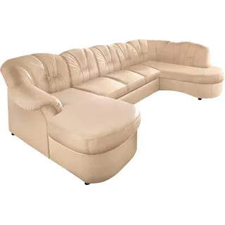 DOMO collection Wohnlandschaft »Flores«, auch in Leder-Bezug, B/T/H: 293/180/86 cm, U-Form« wahlw. mit Bettfunktion, wahlw. mit Federkern, Unser Dauertiefpreis, beige