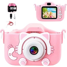 Digitalkamera Kinder 2,0 Zoll Bildschirm HD Dual Lens Digitale Videokameras mit weicher Cartoon Silikonhülle,Kinder Kamera Selfie Fotoapparat Kinder ab 4 5 6 7 8 Jahre(Rosa)