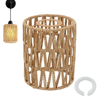 Rattan Lampenschirm Korbgeflecht, 1 Stück Tischleuchte Ersatzschirm Zubehör mit 1 Adapterring, Lampenschirm Boho, Stehlampe Pendelleuchtenschirm, für E27, E14 Stehlampe, Tischlampe