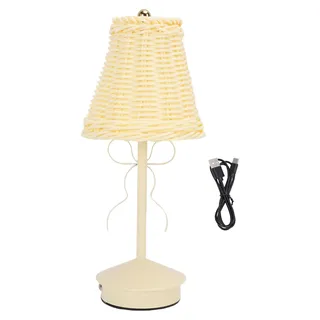 Tischlampe, Touch-Dimmung, 3 Farbtemperaturen, kabellos, wiederaufladbar, Vintage-PC-Rattan-Nachttischlampe mit Schleife für Schlafzimmer, Esszimmer,