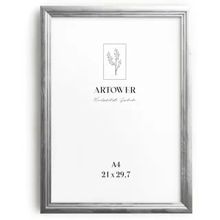 Artower® Bilderrahmen Vintage Silber Holz Rahmen für DIN A4 21 x 29,7 cm | Posterrahmen Groß Collage | Picture Frame Vintage Silver Wood 21x30 cm | Retro Schmal Bilderrahmen | Silber Poster Rahmen